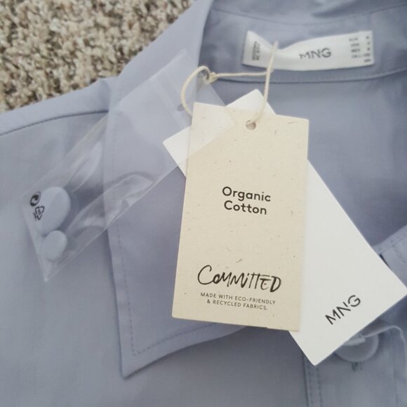 Mango Fitted Cotton Poplin Shirt Button Down Up Blue Office Work Business Casual - Picture 12 of 14